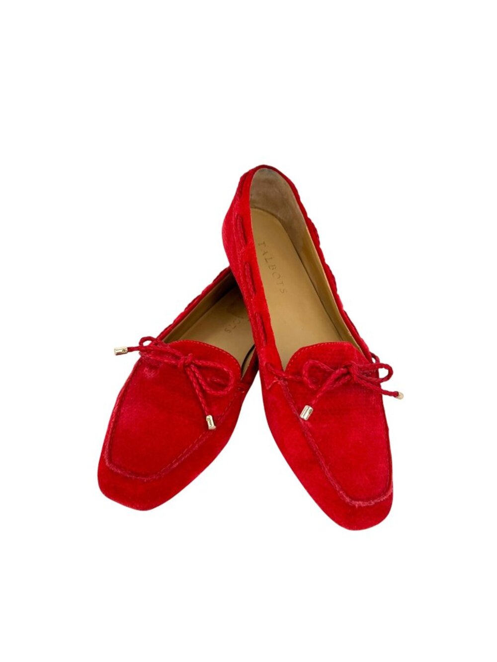 Talbots Red Suede Leather Loafers Size 8 Slip-On Perforated Design Bow Detail